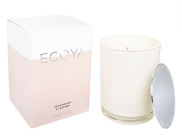 (Ecoya)ナチュラルソイワックスフレグランスキャンドル(シダーウッド&レザー)400g  1本