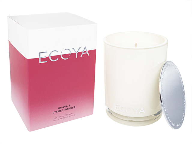 (Ecoya)ナチュラルソイワックスフレグランスキャンドル(グアバ&ライチシャーベット)400g  1本
